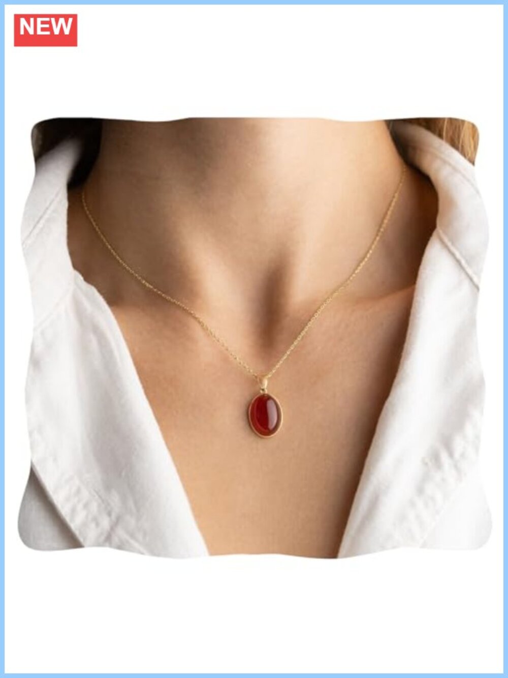 Oval Carnelian Crystal Pendant Necklace Gold Plated Stainless Steel Chain